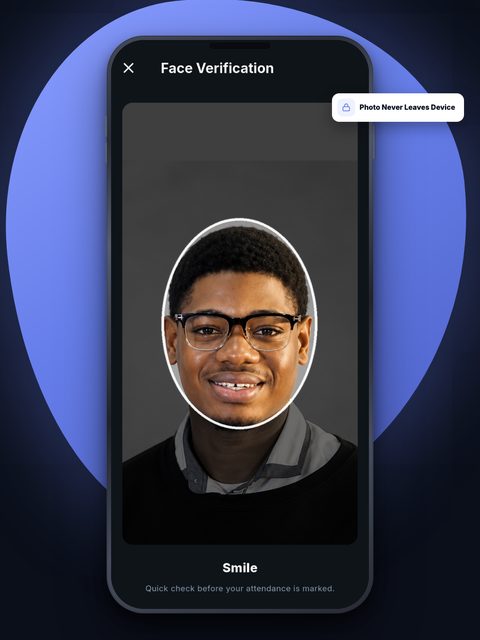 Face verification adds a second check on top of GPS.